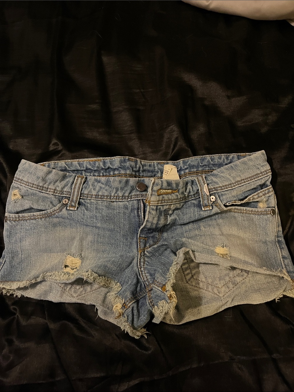 Vintage Harley-Davidson low rise Light Blue Distressed Denim Shorts